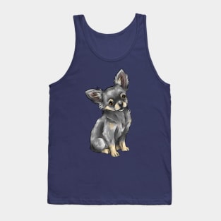 Long Haired Chihuahua | Blue and Tan | Cute Dog Art Tank Top